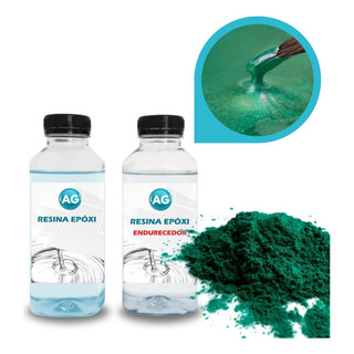 Resina Epóxi 1kg + Pó Metálico Verde Escuro Ag Resina Epóxi 1kg + Pó Metálico Verde Escuro Ag