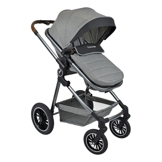 Coche Cuna Tipo Moises Para Bebé Premium Baby Abby Color Gris Chasis Plateado