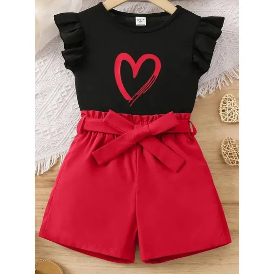 Ropa Conjunto De Niña Shein Corazón Franela Y Short 6 Años