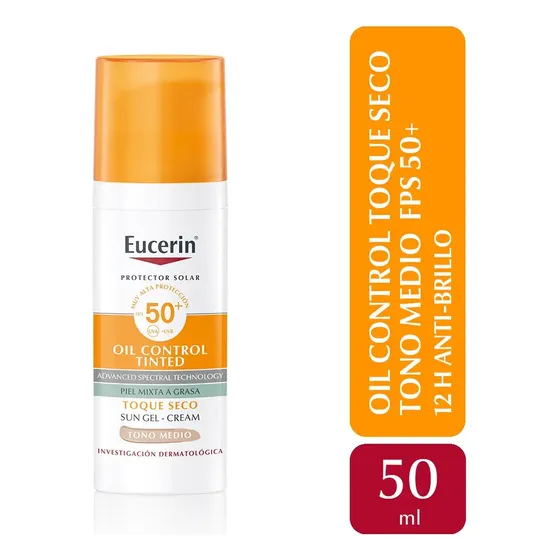 Eucerin Oil Control Protector Solar Facial Con Color Tono Medio FPS50+ para Piel Grasa 50ml | Cuotas sin interés