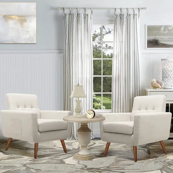 Leejay Silla Decorativa Beige Estilo Club Sillon Tapizado 2