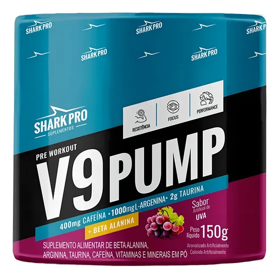 V9 Pump Pré Treino Pote 150g Shark Pro Sabor Açaí Com Guaraná