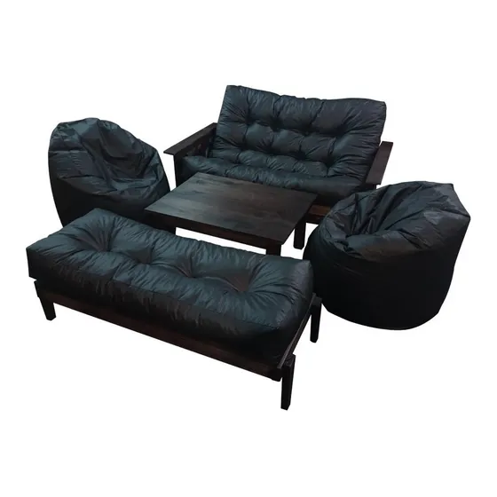 Futon 3 Cuerpos Lustrado + Banqueta + Mesa Ratona +2 Monacos
