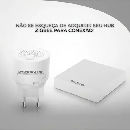 Detector Vazamento Gás Natural GLP Inteligente Zigbee NovaDigital SNZ-GAS Alarme Sonoro 70dB Bivolt Tomada Sensor Cozinha Tuya Smart Life Branco