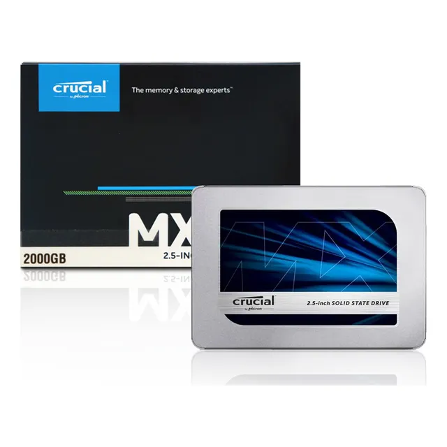 SSD. SATA 2.5 de 2 TB, 6 Gb/s, 560 MB/s, RAM Crucial, 510 MB/s, color plateado