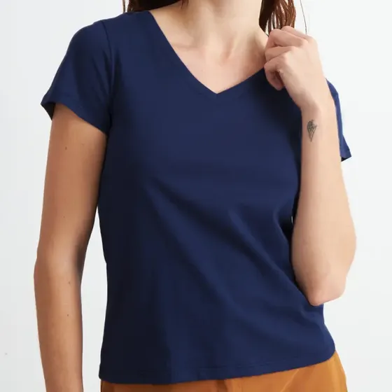 Polera Escote En V Básica Azul Marino Nicopoly