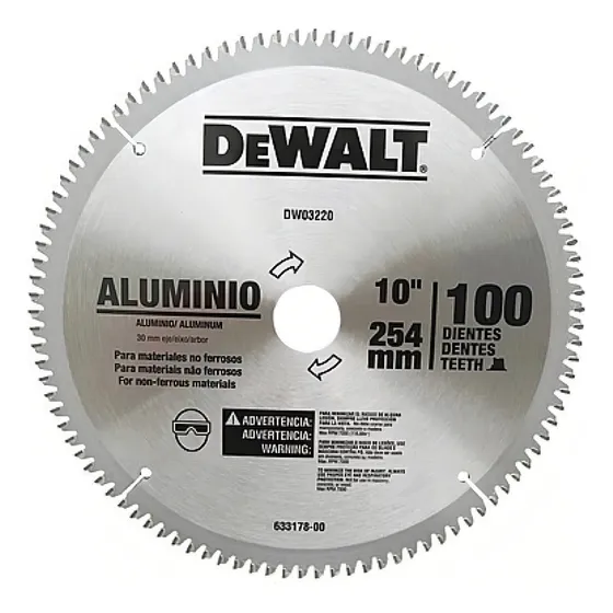 Hoja de sierra circular Dewalt 10 254 mm 100 D de aluminio, color plateado
