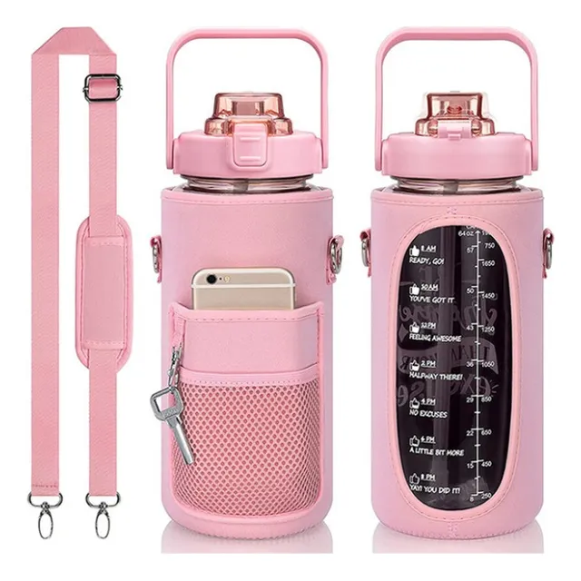 Termo Botella Agua Motivacional 2.0 Lts Con Estuche Funda