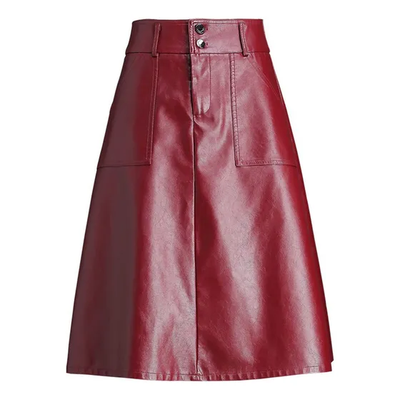 Xm Falda Sencilla De Cuero Sintético Con Cintura Alta For