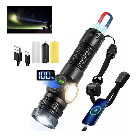 Lámpara Táctica Led 120000 Lúmenes, Led Linterna Ultra Potente, Con 9 Modos De Iluminación Linterna Recargable Wohingo Linterna Led De 5000mah Con Zoom Y Imán Linternas Potentes