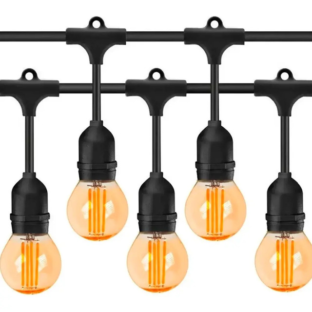 Varal De De Luz Vintage 10 Soquet Lâmpada E27 À Prova D'água Preto