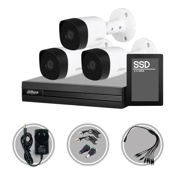 Kit Seguridad Dahua Cctv Dvr 4ch + 3 Camara 2mp 1080p +disco
