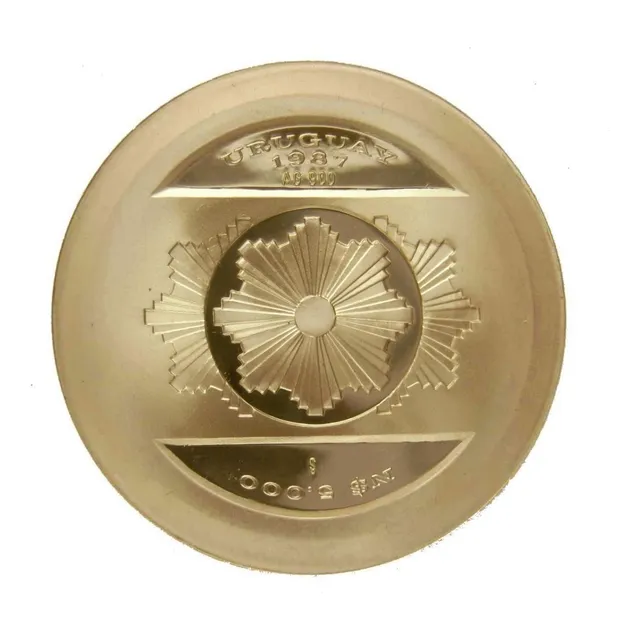 N$ 5.000 Grande De Plata 25 Años Del Bcu 1987 Impecable Unc.