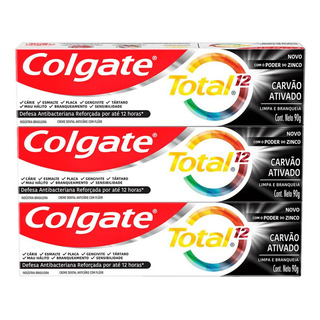 Creme Dental Colgate Total 12 Carvão Ativado 3x90gr Creme Dental Colgate Total 12 Carvão Ativado 3x90gr