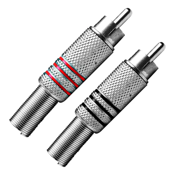 Kit 100 Plug Rca Macho Rosca Metálico Mola Preto Vermelho
