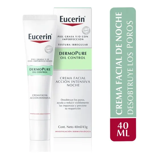 Crema Oil Control Eucerin Dermopure noche para piel grasa de 40mL/43g 15+ años