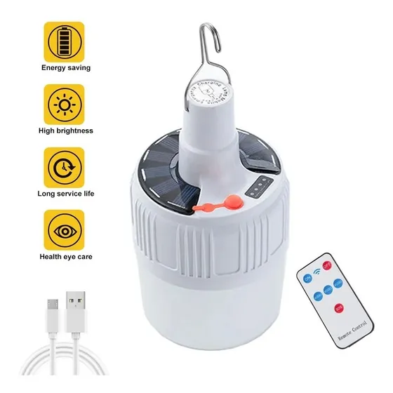 Bombillo Led Recargable Con Panel Solar Y Control Remoto