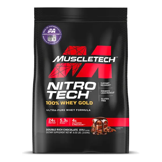 Suplemento en polvo MuscleTech NitroTech 100% Whey Gold 8lb Libras Proteína Chocolate