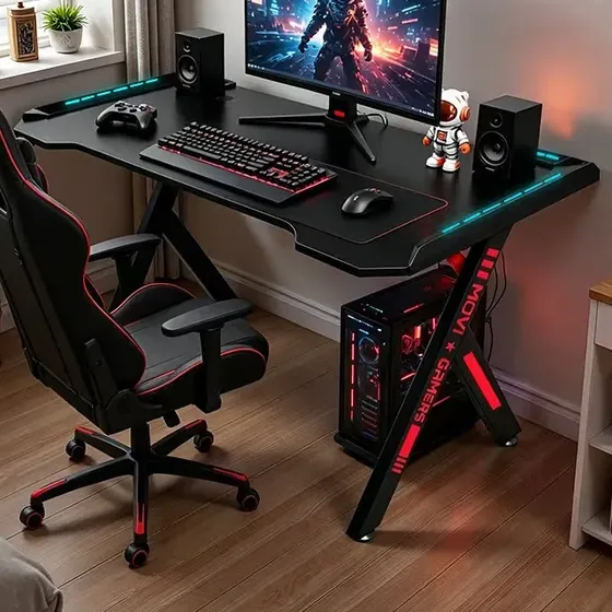 Escritorio Gamer Con Luces Rgb Hierro Y Madera 100x60x74cm