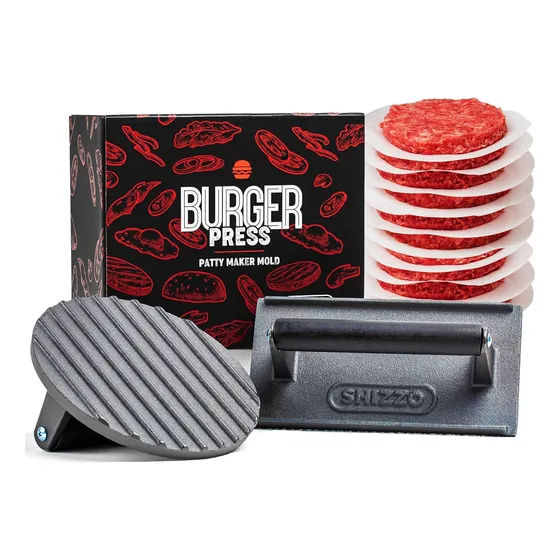 Prensa Para Hamburguesas Redonda/rectangular Hierro Pack2