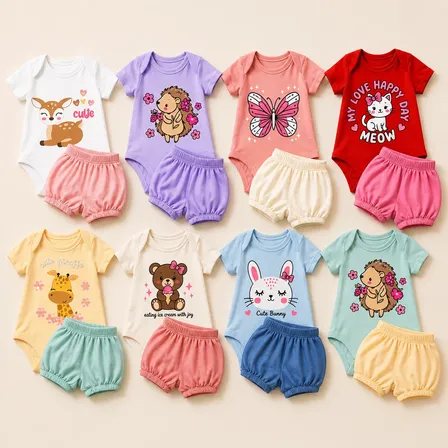 Kit 8 Peças Menina Body Manga Curta  + Short Algodao Sortido Sortido M ( 3 A 6 Meses)