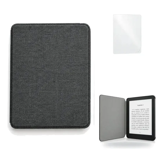 Funda Microfibra + Mica Kindle Paperwhite 2024 12va Gen 7pul Negro