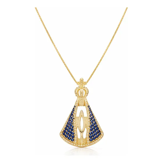 Colar Corrente Nossa Senhora Aparecida Azul Banhado Ouro 18k — foto 2