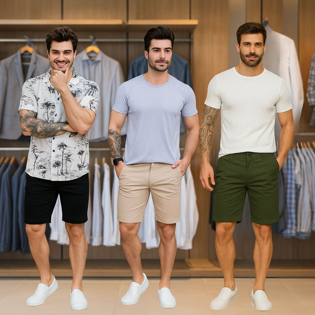 Kit 3 Bermudas Masculina Sarja Lycra Sport Fino 38 A 48 Kit 3 Bermudas Masculina Sarja Lycra Sport Fino 38 A 48