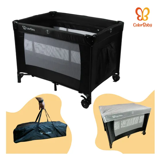 Berço Portátil Cercado Infantil 15Kg Preto Desmontável ColorBaby