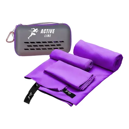 Toalla Active Line Microfibra Pack 3 + Bolso + Gancho Azul