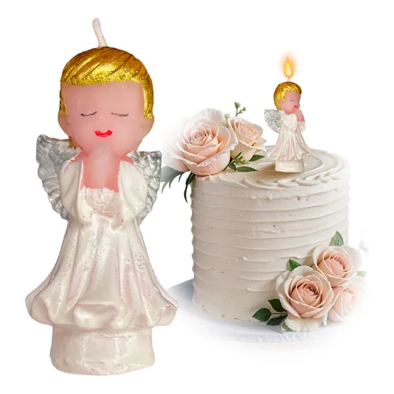Vela Angelito Pastel Cumpleaños Bautizo Comunión Recuerdo