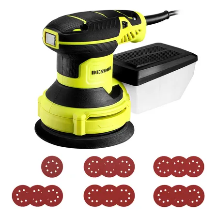 Lixadeira Orbital 350w Profissional Circular 125mm Velocidade Variável Com 16 Lixas E Auto Sucção Coletor De Pó Desoon 220v Preto
