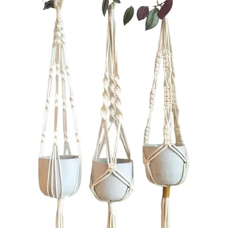 Kit 3 Macrame Hanger Suporte Vaso 90cm Cordão Algodão Cru