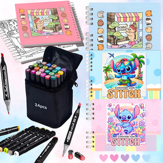 Kit Caderno Bobbie Goods Capa Dura + 24 Canetas Pontas Dupla Kit Caderno Bobbie Goods Capa Dura + 24 Canetas Pontas Dupla