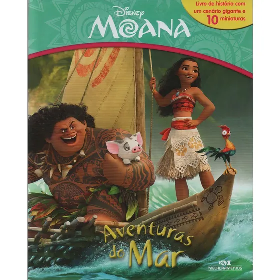 Livro Moana Aventuras Do Mar com 10 Miniaturas Cenário Gigante Disney Capa dura Em Português Editora Melhoramentos 2016