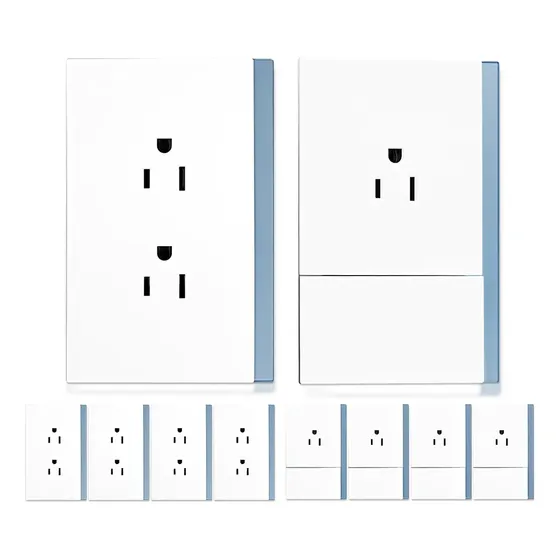 Kit De 10pzs Placas Vidrio Templado Con Contacto Y Apagador, 15 A 110v Blanco, Dos Estilos Combinados, 5 Piezas De Cada Uno, Moderno Y De Alta Calidad