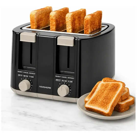 Tostadora Eléctrica 7 Niveles Novohome 4 Rebanadas 1500w Con Función Recalentar Descongelar Color Negro