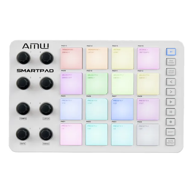Amw Smartpad White Controlador Midi Usb 16 Pads 8 Knobs Multifunção Bt Daw Li-ion