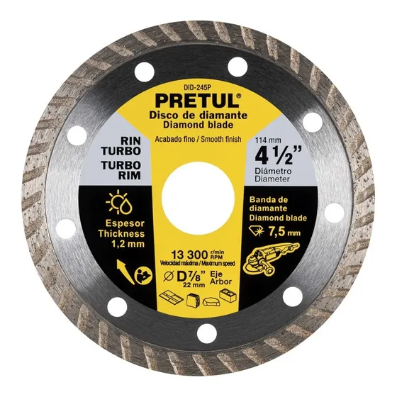 Disco De Diamante Para Esmeriladora Rin Turbo, 4-1/2 Pretul