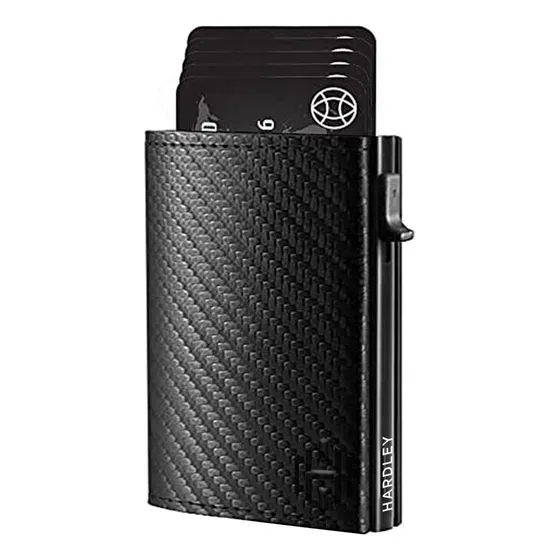 Billetera Tarjetero Hardley De Cuero Pop-up Bloqueo Rfid Color James Negro