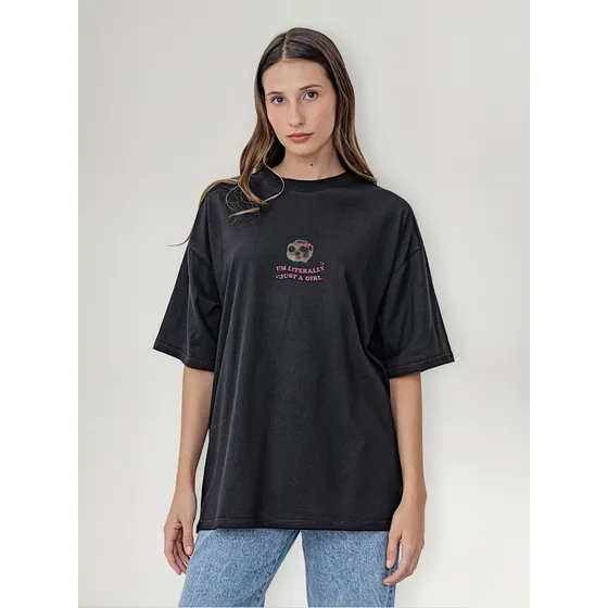 Remera Oversize Just A Girl Algodon Peinado - Redwhite