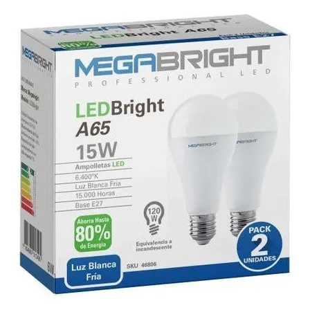 Pack Ampolletas Led A65 Clásica 15w/6400k E-27