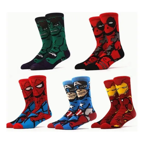 Pack 5 Calcetines Marvel Spiderman Hulk Cap Ironman Deadpool The Avengers 36-42