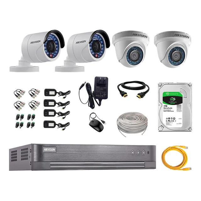 Kit Completo 4 Camaras De Seguridad Hd Hikvision Disco 1tb