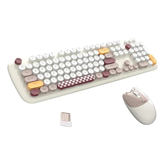 Teclado Y Mouse Inalámbrico Teclas Redondas Retro Con Ñ