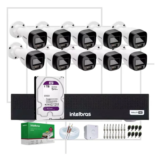 Kit Intelbras 10 Vhd 3220fc+ Audio F. Color Dvr 16ch, Hd 1tb