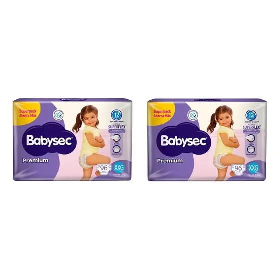 Pañales Babysec Premium sin género XXGPañales Babysec Premium sin género XXG x 192 unidades | Cuotas sin interés