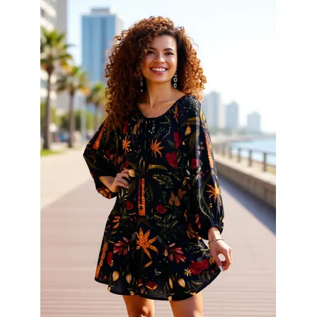 Vestido Curto Farm Feminino Inverno Tropical_preto Florido P