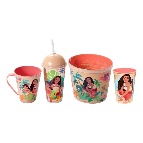 Coleção Moana 2 Copos 1 Caneca 1 Balde De Pipoca Estampados