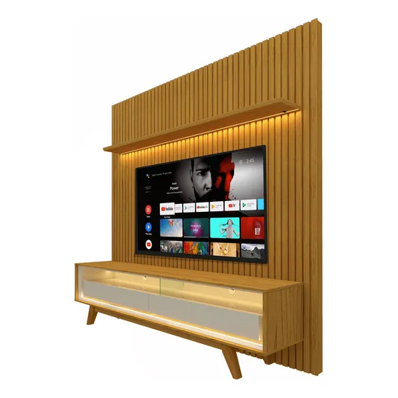 Rack Retrô Painel 1.85 Ripado Led Nobre Naturale Off White